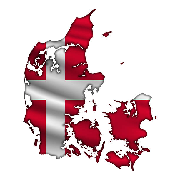 Flying abstract flag Denmark in the form of a map