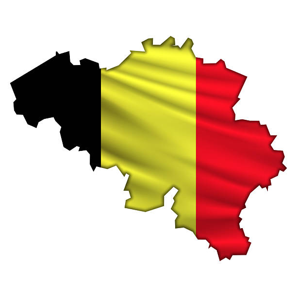 Flying abstract flag Belgium in the form of a map