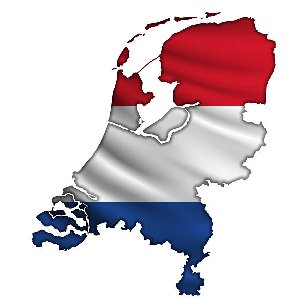 Flying abstract flag Netherlands in the form of a map