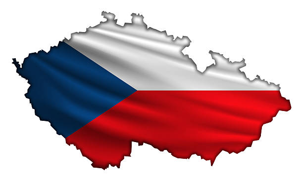 Flying abstract flag Czech Republic in the form of a map