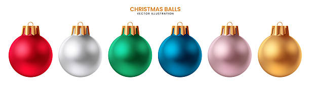 istock Realistic shiny Christmas baubles in red, gold, silver, green, blue, and pink for festive designs. 2231500875