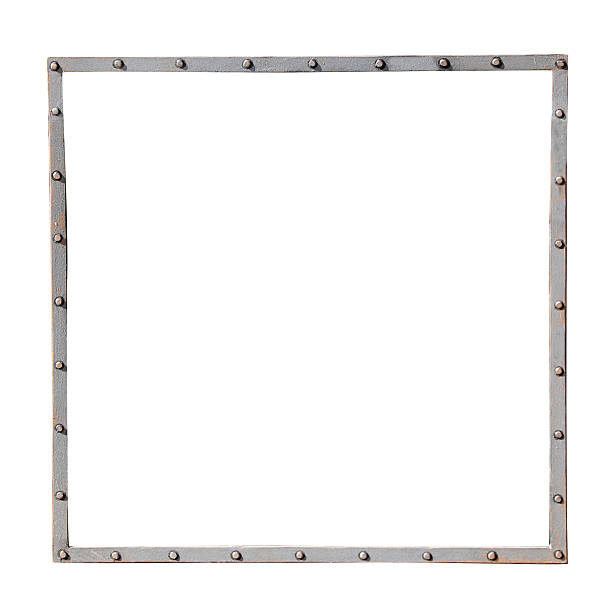istock Metallic retro square frame with vintage rivets. Isolated on white background. Can be used for steampunk, mechanical design and industrial aesthetics. Vintage-inspired metal frame 2231512163