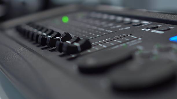 istock Smooth camera focus movement along lighting console panel showing detailed professional equipment overview in 4K format 2231536020