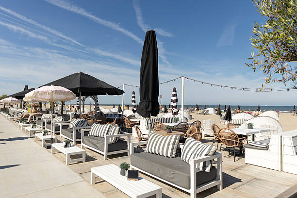 An empty public beach cafe on a sunny day in the Netherlands