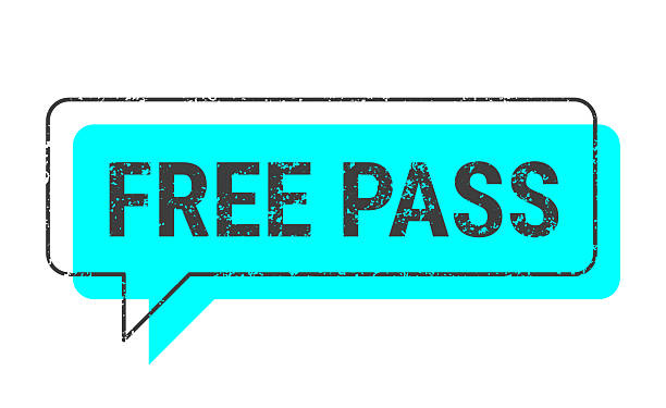 Free Pass. Speech bubble, banner, label for your own design, isolated on a white background. The speech bubble is neon blue with a black textured frame and text. Trendy banner with a grunge effect. Vector Illustration (EPS file, well layered and grouped). Easy to edit, manipulate, resize or colorize. Vector and Jpeg file of different sizes.