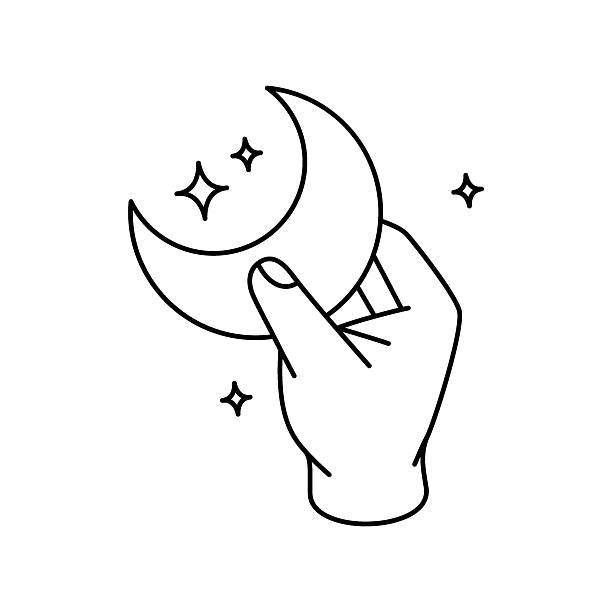 istock Hand holding a esoteric moon. Mystical, esoteric, magic or healing moon. Mystic astrology crescent moon. Vector illustration. 2231556902