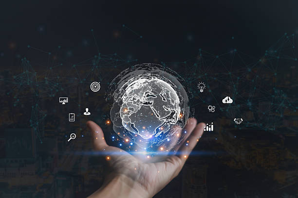 istock Futuristic digital globe above human hand with data network and technology icons, symbolizing global connection, innovation, cloud computing, business strategy, and artificial intelligence. 2231570945