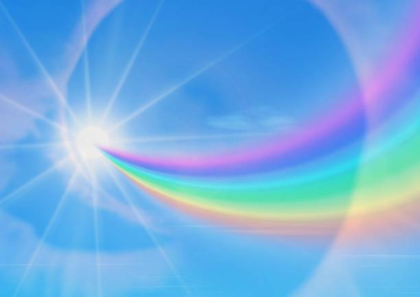 istock 3d illustration of blue sky, abstract rainbow and sun 2231578096