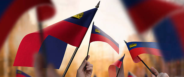istock Liechtenstein flags in their hands on a blurred urban background 2231587714