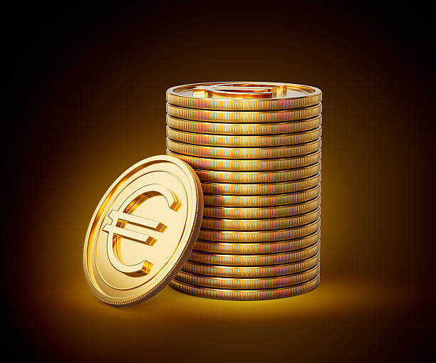 3d Stack Of Golden European Euro Coins Shiny Coins Stack On Golden Glow Background 3d Illustration stock photo