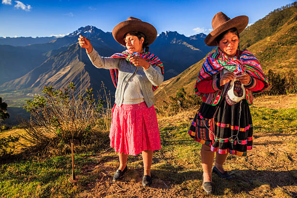 istock Peruvian women spinning wool by hand in Sacred Valley, Peru 2231603531