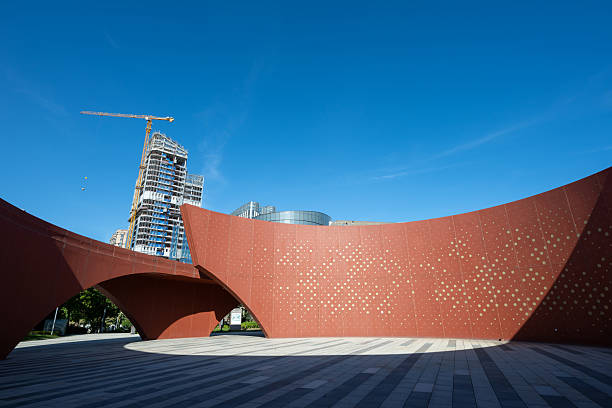 Modern high-rise buildings after red modern abstract architecture