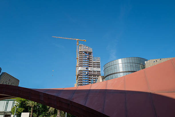 Modern high-rise buildings after red modern abstract architecture
