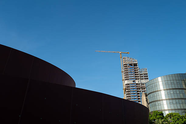 Modern high-rise buildings after red modern abstract architecture