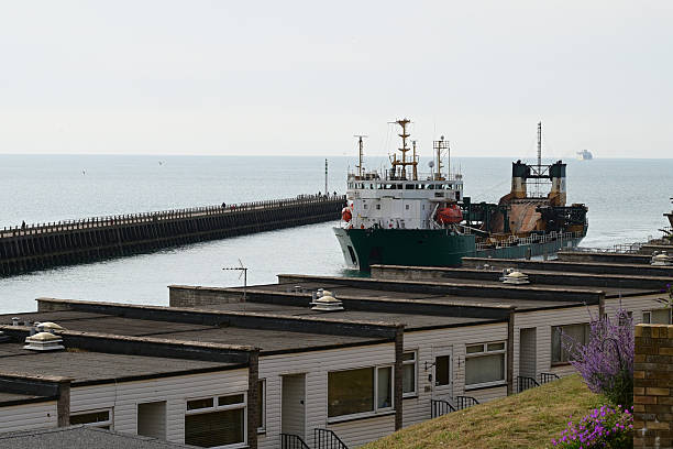 cargo ship entering Newhaven Port.