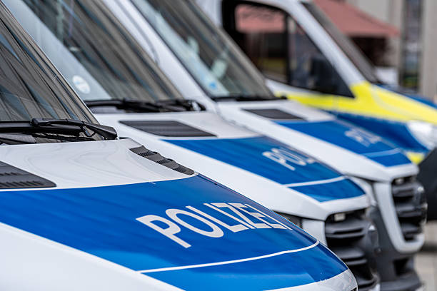 Germany, Berlin, Potsdamer Platz, July 26, 2025 - Front view of police vehicles