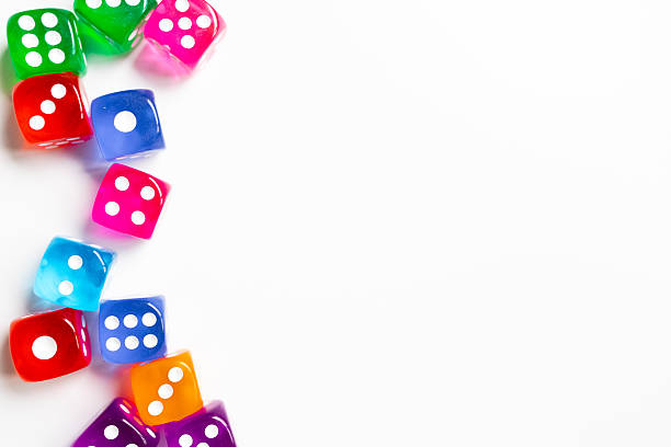 istock Colorful transparent dice on white background 2231617309