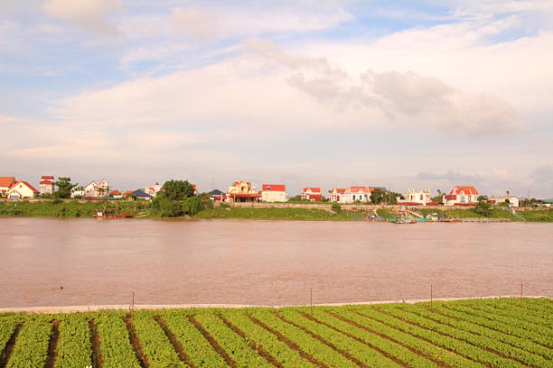 Long Xuyen, Vietnam - august 22, 2023: people working on typical nautical vessel on floating market, mekong delta