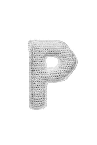istock Handmade crocheted letter P in light grey yarn, isolated on white background, soft textured decoration or toy 2231626572