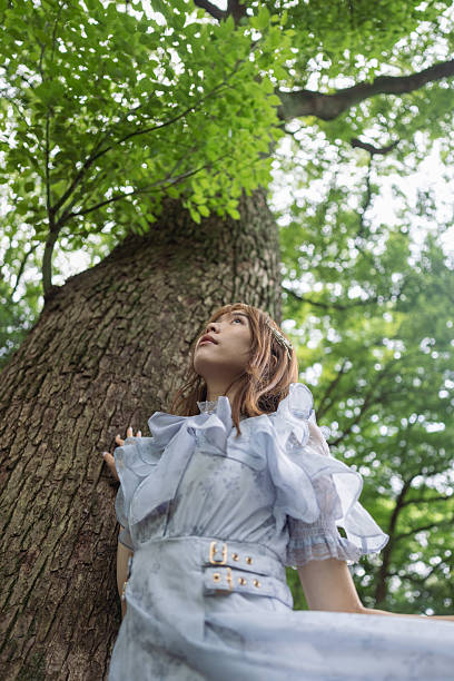 istock Young woman standing between trees in forest - low angle view 2231631873