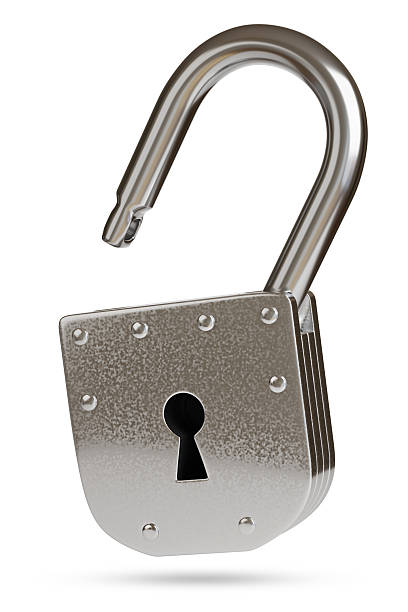 cadenas ouvert isolé sur fond blanc. illustration 3d. - déverrouiller photos et images de collection
