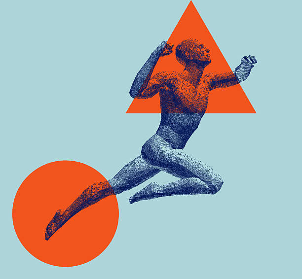 istock Leadership, freedom or development concept. Jumping man. 3D human body model. Design for sport. Vector illustration composed of particles. 2231640263