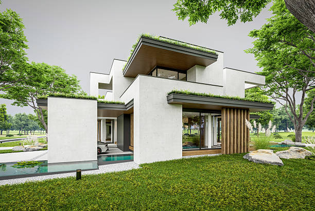 istock 3d rendering of two-story house with concrete facade overcast 2231643196