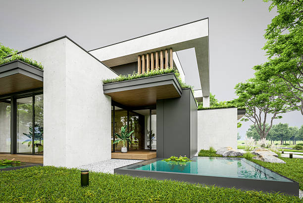 istock 3d rendering of two-story house with concrete facade overcast 2231643211