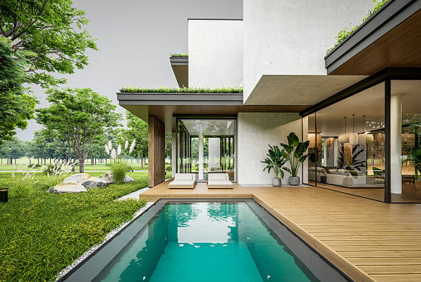 istock 3d rendering of two-story house with concrete facade overcast 2231643245