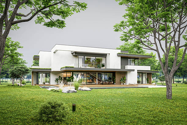 istock 3d rendering of two-story house with concrete facade overcast 2231643258