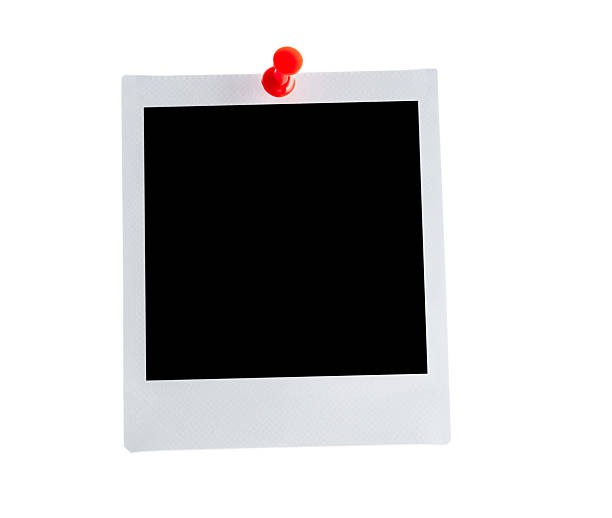 istock Single blank retro photo frame and red thumbtack on white background 2231649795