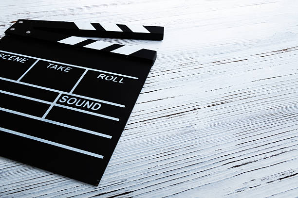 Film slate on the wooden table