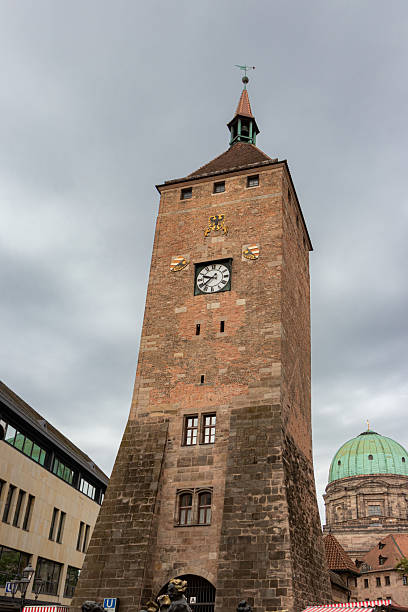 Nuremberg, Germany- May 3, 2025: Weisser Turm (White Tower), medieval gate belltower at Ludwigsplatz, Nuremberg