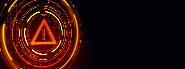 istock Cybersecurity warning symbol with glowing red alert icon in futuristic digital interface on dark background template for online threat banners. 3D Rendering 2231657725