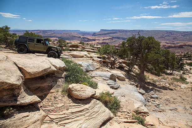 istock 4x4 vehicle driving sandstone road, Moab 2231665604