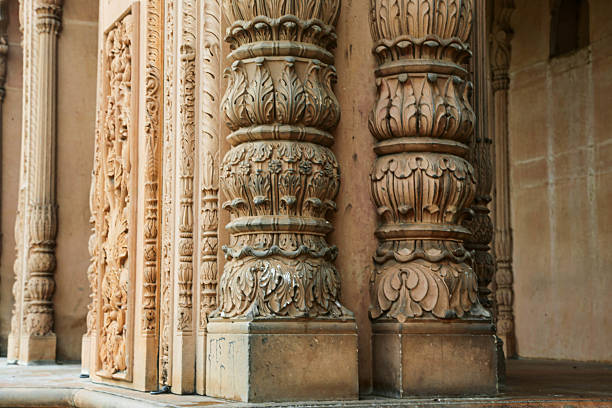 ancient Indian temple arches fragment,The sacred building carved from stone, Ancient rock curved temples of Hindu Gods at vrindavan