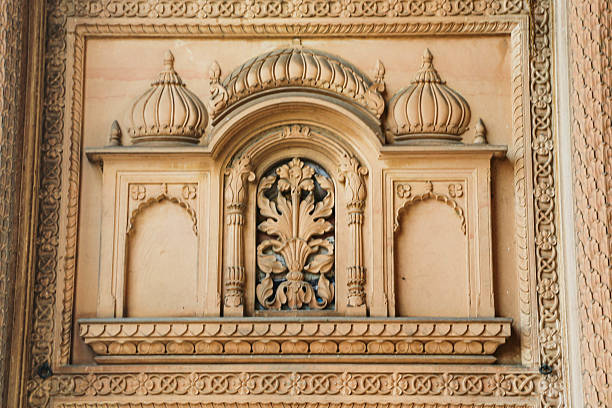 ancient Indian temple arches fragment,The sacred building carved from stone, Ancient rock curved temples of Hindu Gods at vrindavan