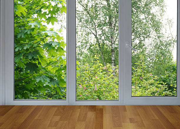 istock View from the window on the garden green trees. 2231684520