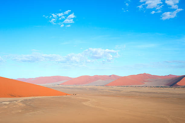 Namibian desert sand dunes at sunsrise, Sossusvlei, Namibia, aerial view