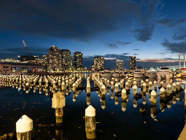 Melbourne’s Docklands waterfront at dusk. Australia, Melbourne.