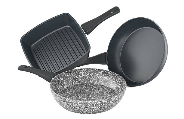 istock Set of frying pans. Round, grill and deep marble. 3D rendering 2231717835