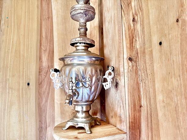 istock Vintage brass samovar on wooden wall 2231724102