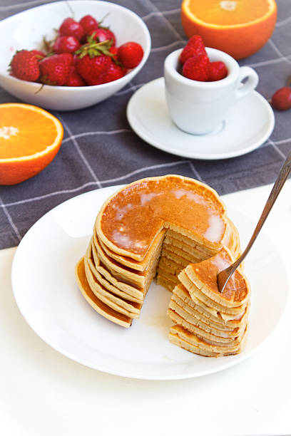 breakfast table with pancakes