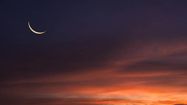 istock Crescent Moon on Twilight Sky in Evening horizon with colorful sunlight after sundown,symbol Islamic Religion Ramadan 2231740619