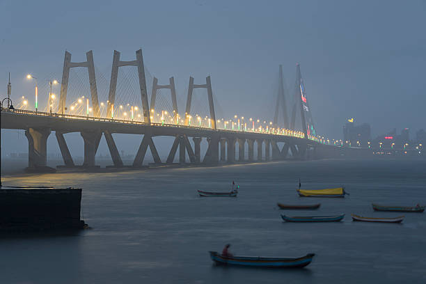 The Bandra Worli Sea link on the eve of Independence Day, Mumbai, Maharashtra, India.