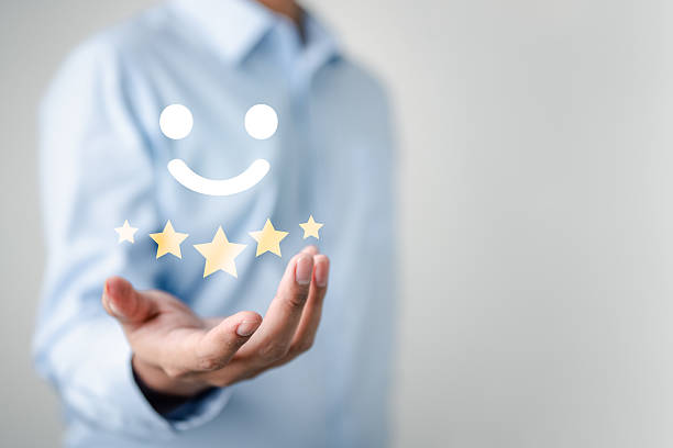 istock Satisfaction customer survey. Feedback review positive. Evaluation employee performance. Client service experience. Customer service concept. survey review performance client rate excellent. 2231767245