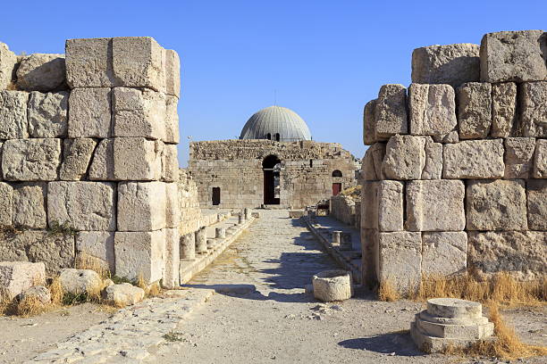 The Umayyad Palace located within Amman Citadel, Amman, Jordan. The historic palace features Islamic architecture.