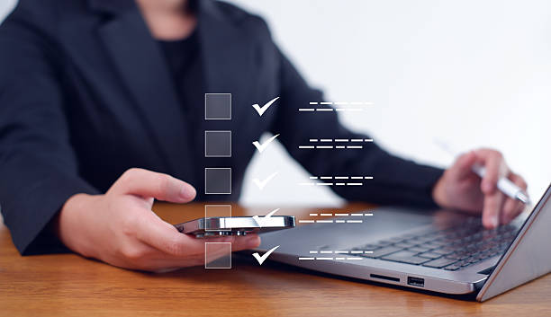 istock Businesswoman mark checkboxes, Survey form, check marks on checklist,Checklist concept. 2231775249