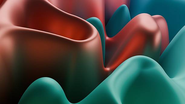 3D Abstract Composition Featuring Red And Teal Organic Surfaces With Fluid Curves And Contrasting Light Accents.