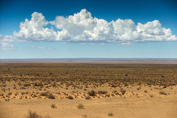 Cumulus clouds above arid African landscape